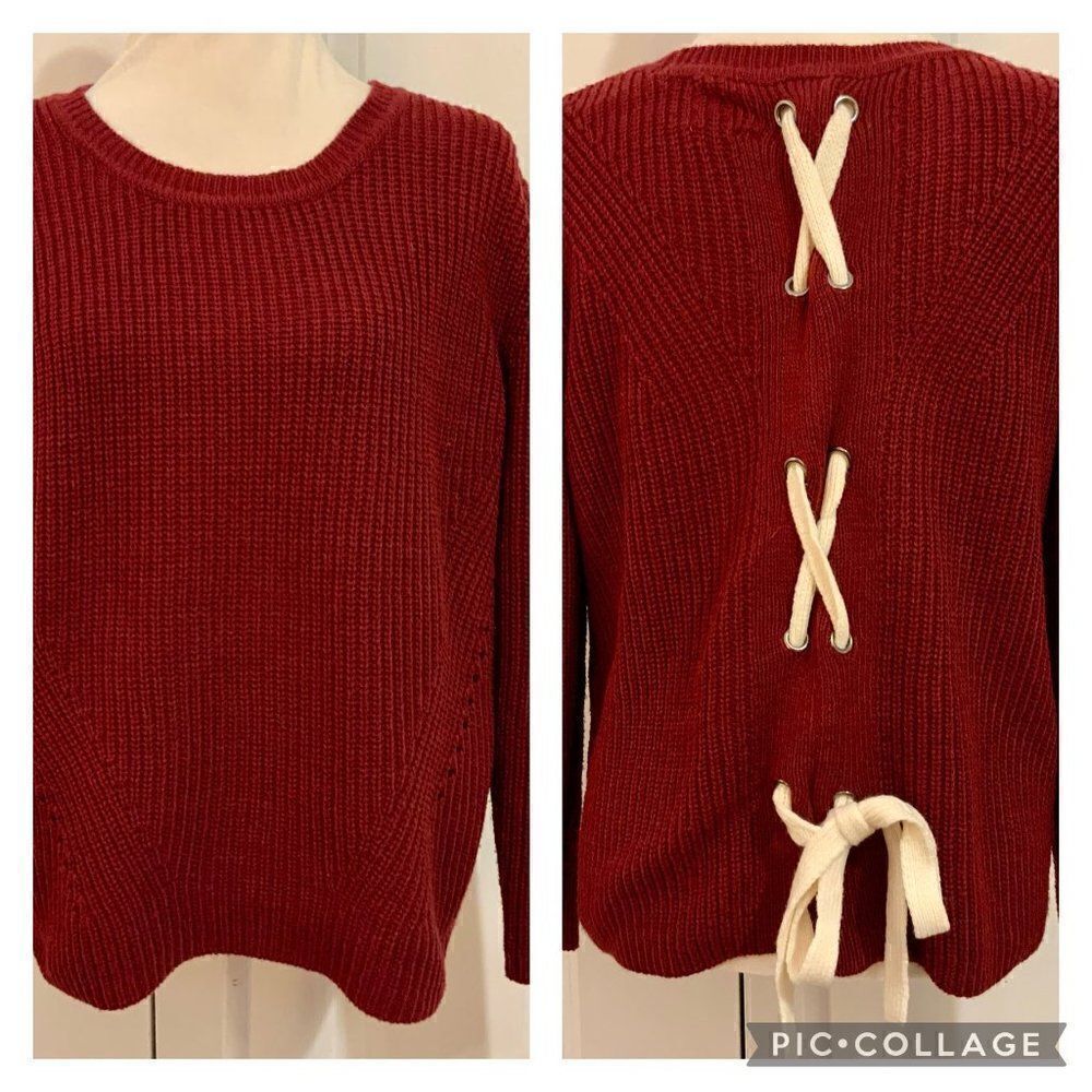 Harper Heritage Maroon Red Knit Long Sleeve Tie Back Sweater Medium
